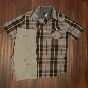 2p Amplify Shirt Boys S(8) Black Gray Button Casual & wrangler Gray Shorts Sz 8